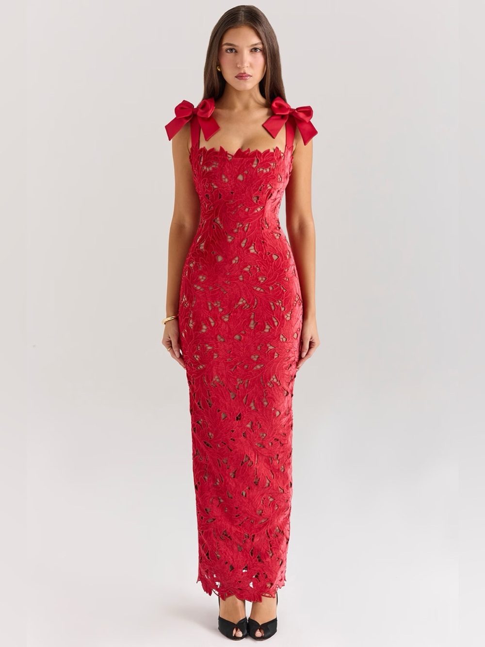 HOUSE OF CB 'Tiff' Holly Red Velvet Lace Maxi Dress